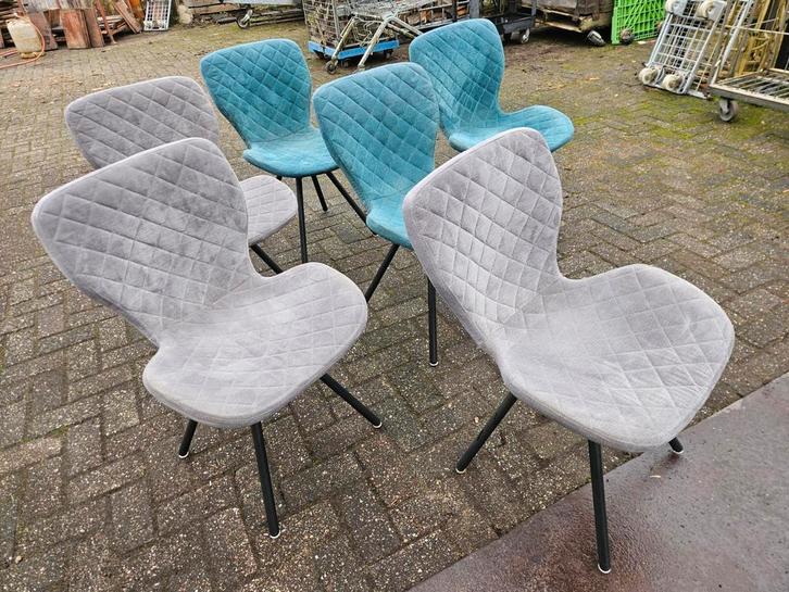 Set van 6 nette stoelen, Huis en Inrichting, Stoelen, Gebruikt, Vijf, Zes of meer stoelen, Metaal, Stof, Grijs, Ophalen of Verzenden