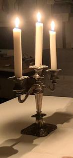 Verzilverde 3-armige kandelaar ofwel candelabra., Antiek en Kunst, Antiek | Kandelaars, Ophalen of Verzenden, Zilver