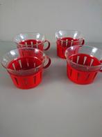 Vintage jaren 70 Theeglazen 4 stuks metalen houder, Verzenden, Huis en Inrichting