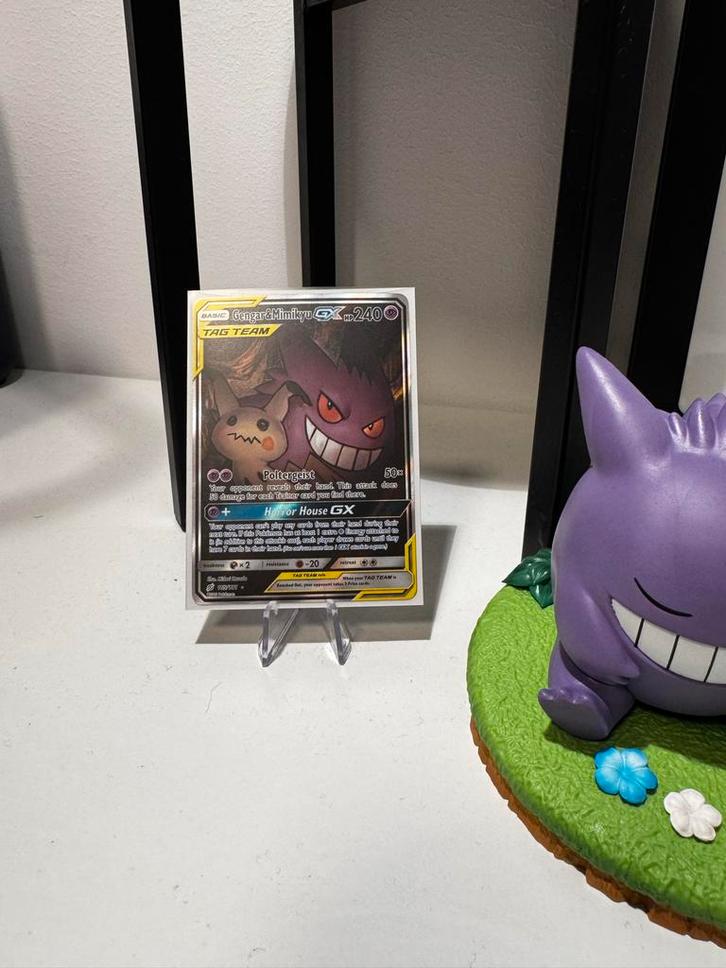 Pokémon Gengar & Mimikyu GX – Tag Team – Full Art 165, Hobby en Vrije tijd, Verzamelkaartspellen | Pokémon, Gebruikt, Losse kaart