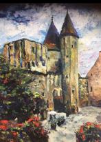 Kasteel chateauneuf en Auxois , olieverf op doek 50x70 cm, Antiek en Kunst, Ophalen