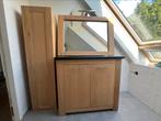 Massief Eiken hoge badkamer kast en spiegel, Ophalen, (Half)hoge kast, Minder dan 50 cm, Zo goed als nieuw