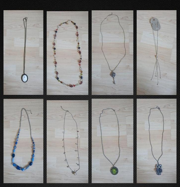 Diverse lange kettingen zilver kralen vogel uil sleutel pauw, Sieraden, Tassen en Uiterlijk, Kettingen, Met hanger, Met kristal