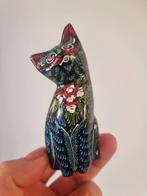 Vintage 1970 lakwerk houten poes kat beeld, Ophalen of Verzenden, Zo goed als nieuw, Hond of Kat, Beeldje of Figuurtje