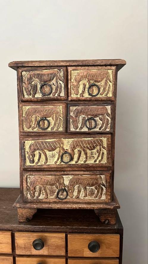 Vintage houten ladekastje met zebra’s, Huis en Inrichting, Kasten | Ladekasten, Zo goed als nieuw, Minder dan 100 cm, Minder dan 50 cm