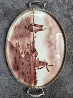 Ovaal dienblad met aardewerk tegel en zilverrand, Antiek en Kunst, Ophalen