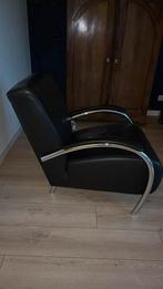 Molinari fauteuil-  zwart leer, Gebruikt, Ophalen of Verzenden, 50 tot 75 cm, Leer