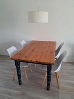 Tafel hout plus 4 witte stoelen, Huis en Inrichting, Tafels | Eettafels, Ophalen, Zo goed als nieuw, Rechthoekig, 50 tot 100 cm