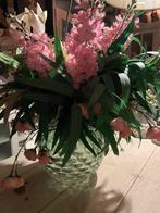 Groen glas vaas & groot mooi kwaliteit nep boeket, Ophalen of Verzenden, Zo goed als nieuw