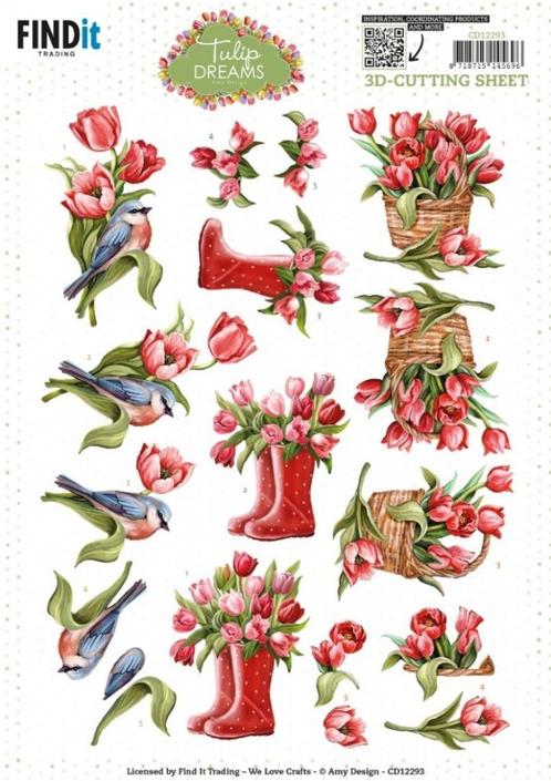 CD12293 knipvel Amy Design - Tulip Dreams - Red Tulips, Hobby en Vrije tijd, Kaarten | Zelf maken, Nieuw, Knipvel, Natuur, Ophalen of Verzenden