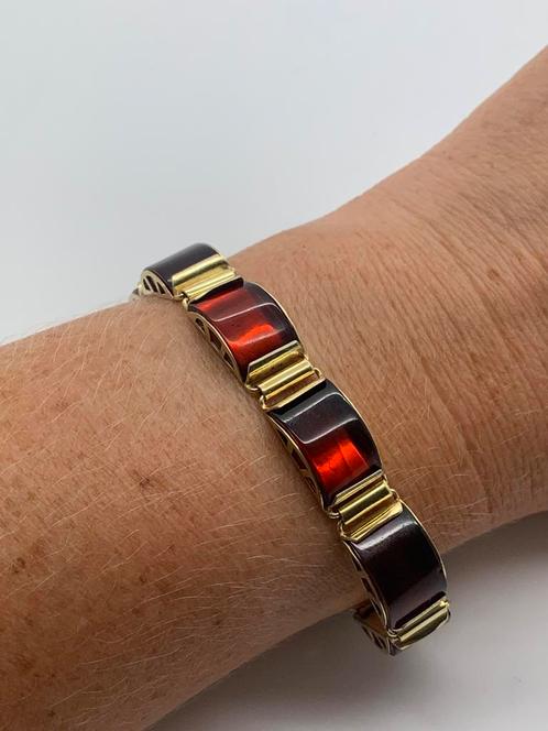 X923 Prachtige zilveren armband goudkleur, Sieraden, Tassen en Uiterlijk, Antieke sieraden, Armband, Zilver, Met edelsteen, Verguld