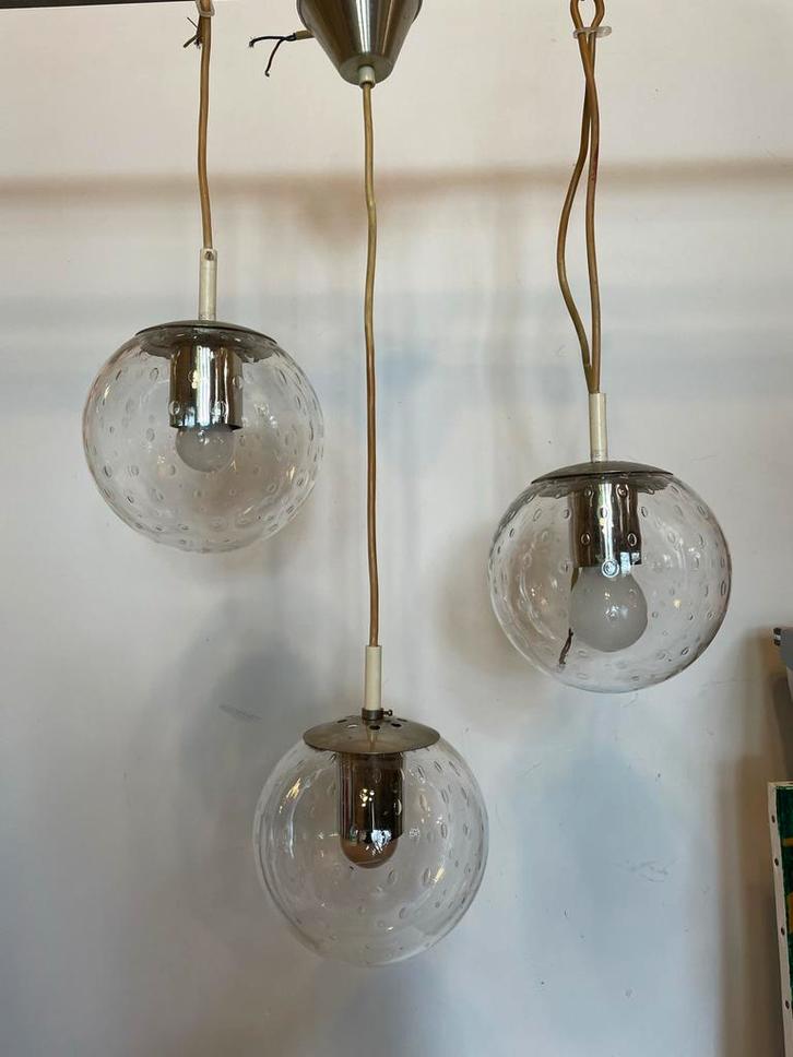 Vintage Glazen Raak Bubble Hanglamp, Huis en Inrichting, Lampen | Hanglampen, Gebruikt, Minder dan 50 cm, Glas, Ophalen of Verzenden