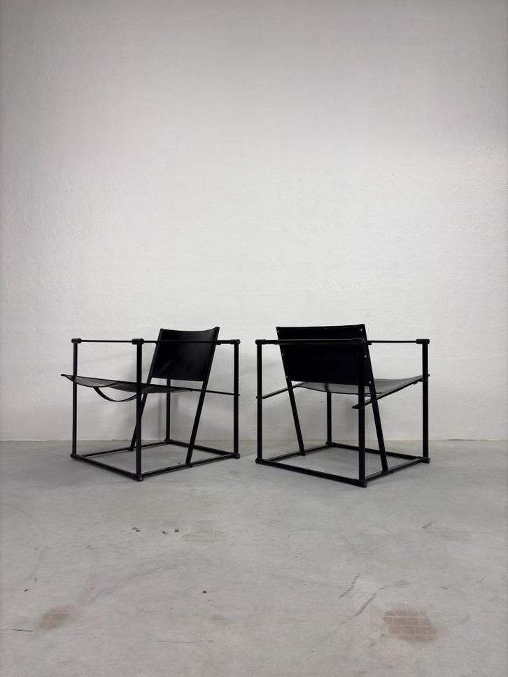 Set Vintage Pastoe FM60 Fauteuils Tuigleer, Huis en Inrichting, Fauteuils, Zo goed als nieuw, Leer, Metaal, 50 tot 75 cm, 75 tot 100 cm