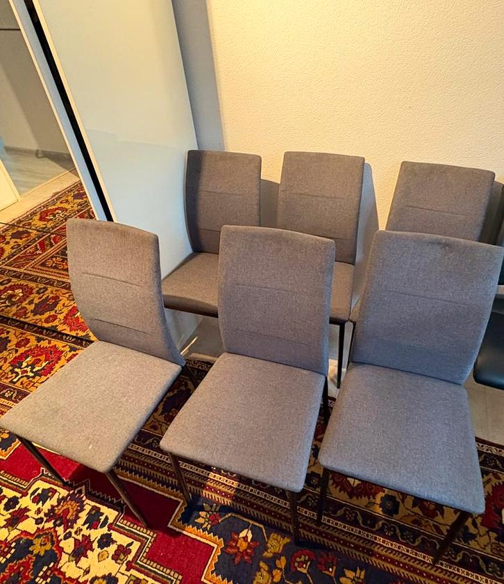 Set van 6 grijze eetkamerstoelen, Huis en Inrichting, Stoelen, Gebruikt, Vijf, Zes of meer stoelen, Metaal, Grijs, Ophalen