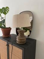 Antieke landelijke lamp hout met linnen lampenkap, Ophalen, Zo goed als nieuw, Hout, Minder dan 50 cm