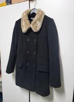 Elegante zwarte wollen winterjas met nepbont - Maat S, Zwart, Ophalen of Verzenden, Maat 36 (S), Onbekend