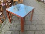 Schaaktafel Hout met Glasplaat - Amsterdam, Huis en Inrichting, Tafels | Eettafels, Gebruikt, Vierkant, Vier personen, Overige houtsoorten