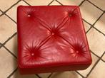 Rode leren vintage poef, Minder dan 50 cm, Gebruikt, Vierkant, Leer