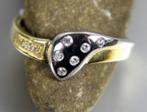 Wit met geelgouden ring met 9 briljanten (edelsmidwerk), 18 tot 19, Overige kleuren, Nieuw, Ophalen of Verzenden