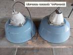 Blauw-grijze oude vintage emaille lampen afm D40 H30, Antiek en Kunst, Antiek | Lampen, Ophalen of Verzenden
