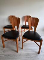 Set retro Scandinavische eettafelstoelen (4 stk.), Huis en Inrichting, Ophalen, Bruin, Zo goed als nieuw, Vier