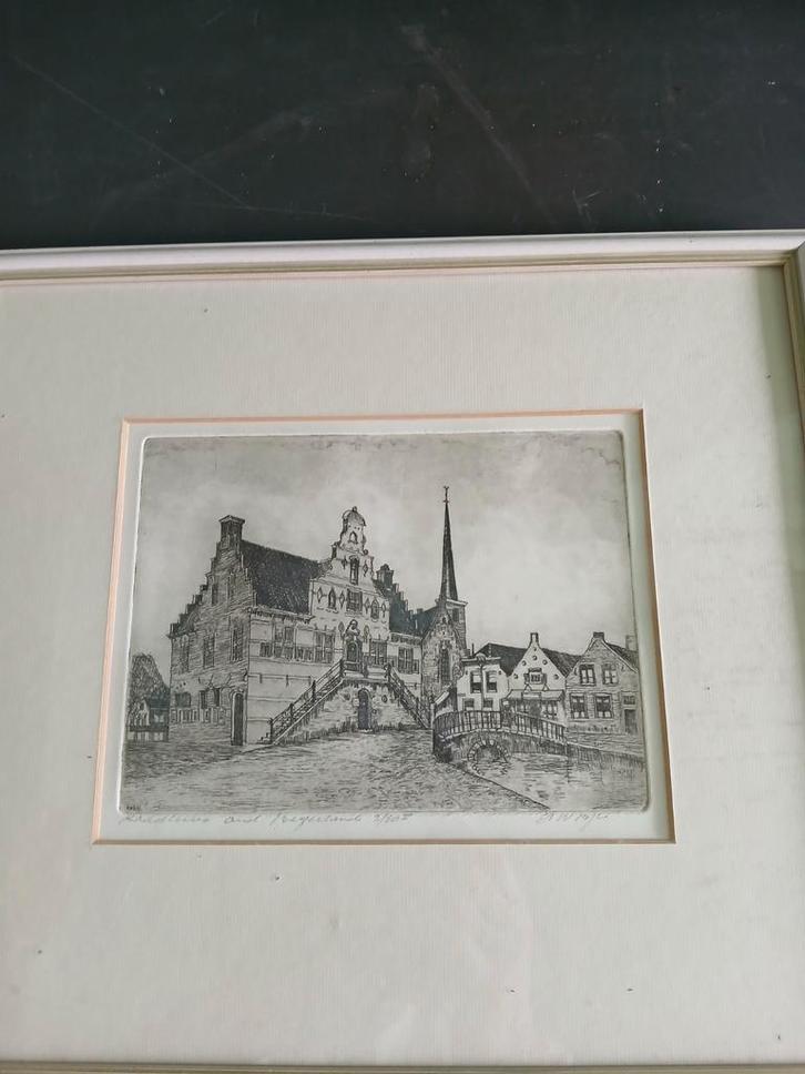 Oude Stadsgezicht Ets, Antiek en Kunst, Kunst | Etsen en Gravures, Ophalen of Verzenden