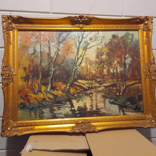 Schilderij boslandschap gesigneerd, Antiek en Kunst, Kunst | Schilderijen | Klassiek, Ophalen