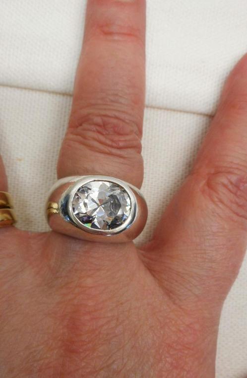 Zilveren royale ring met grote heldere steen maat 17 nr.626, Sieraden, Tassen en Uiterlijk, Ringen, Zo goed als nieuw, Dame, 17 tot 18