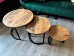 Salontafelset 3-delig – Mangohout & Metaal, Huis en Inrichting, Tafels | Salontafels, Ophalen, Zo goed als nieuw