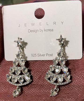 fonkelende strass / kristal 925 zilver oorbellen Kerstboom beschikbaar voor biedingen