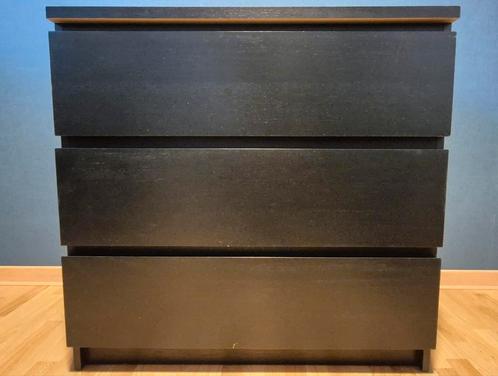 Malm zwarte 3-ladekast, Huis en Inrichting, Kasten | Ladekasten, Gebruikt, Minder dan 100 cm, 50 tot 100 cm, 25 tot 50 cm, 3 of 4 laden
