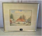 Mooi Geschilderd Aquarel 'Boer op het Boerenerf' - 56x48, Ophalen of Verzenden