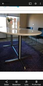 Witte hoogglans ovale eettafel en salontafel, Ophalen, Gebruikt, 100 tot 150 cm, 50 tot 100 cm