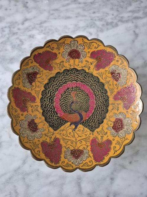 Antieke vintage messing koperen schaal pauw geëmailleerd, Antiek en Kunst, Antiek | Schalen, Ophalen of Verzenden