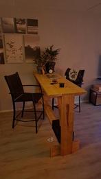 Steigerhouten bar met 2 barkrukken, Huis en Inrichting, Ophalen, Zo goed als nieuw, Inclusief barstoelen