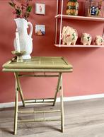 Vintage Groene Bamboe Klaptafel Bijzettafel, Minder dan 55 cm, Gebruikt, Rechthoekig, Hout