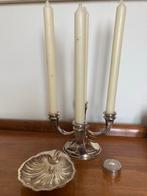 Verzilverde kandelaar, boterbakje en pillendoos, Ophalen of Verzenden, Zilver