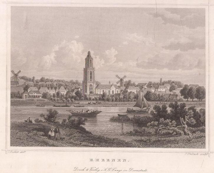 Rhenen Rheenen Staalgravure Terwen 1858, Antiek en Kunst, Kunst | Etsen en Gravures, Ophalen of Verzenden
