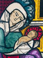 Religieus groot handwerk schilderij Maria en kind, Ophalen of Verzenden