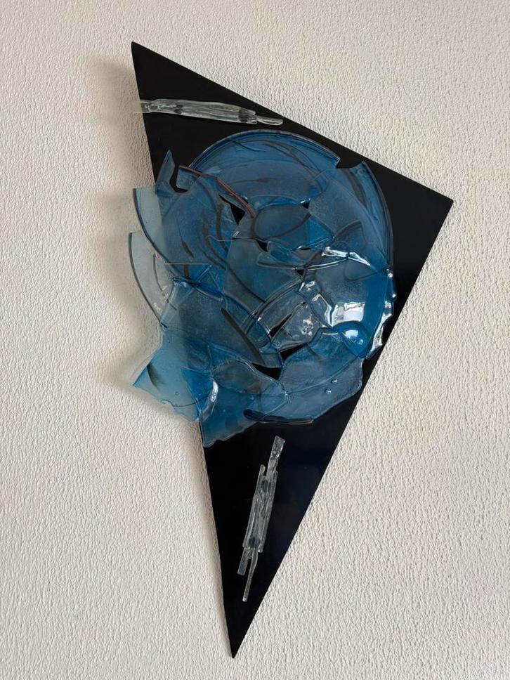 Wanddecoratie glas blauw/zwart, Huis en Inrichting, Woonaccessoires | Wanddecoraties, Zo goed als nieuw, Ophalen