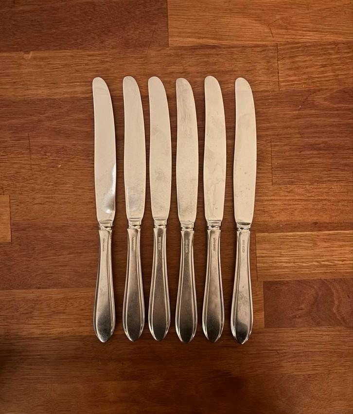 Gero Zilmeta Puntfilet 718 Duoblock diner messen (6 stuks), Antiek en Kunst, Antiek | Bestek, Ophalen of Verzenden