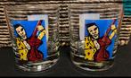 2 Whiskey glazen met print en handtekening van Herman Brood., Ophalen of Verzenden, Zo goed als nieuw, Borrel- of Shotglas