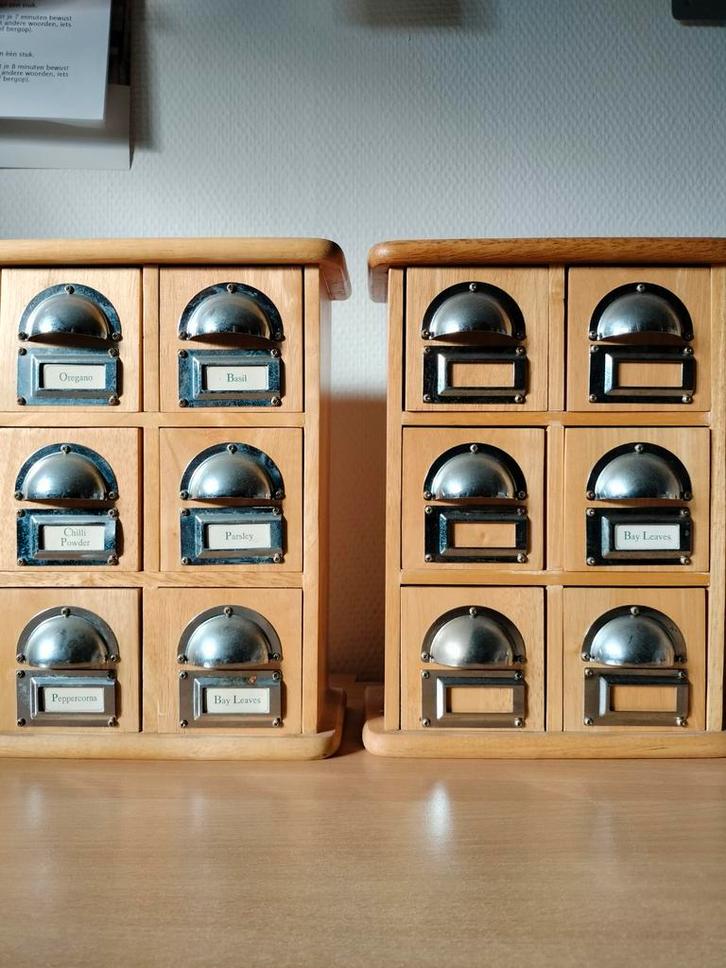 2 Massief Houten Kruidenkastjes - Vintage Stijl, Huis en Inrichting, Keuken | Keukenbenodigdheden, Ophalen of Verzenden