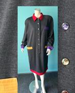 Vintage jaren 80 jurk Antraciet/gekleurd maat 50, Kleding | Dames, Verzenden, Jurk, Vintage, Grijs