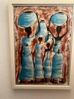 Schilderij 4 Afrikaanse vrouwen kruiken  baby witte lijst, Antiek en Kunst, Ophalen