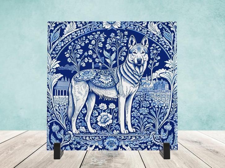 Tjechslowaakse Wolfshond Delfts Blauw tegel incl voet, Huis en Inrichting, Woonaccessoires | Overige, Nieuw, Ophalen of Verzenden