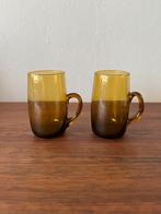 Set van 2 vintage kopjes theeglazen amberglas 70s retro, Glas of Glazen, Ophalen of Verzenden, Overige stijlen, Glas