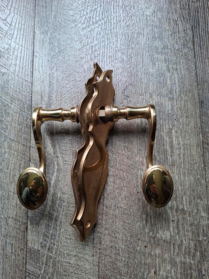 Zware Messing Deurkruk - Gebruikt, Doe-het-zelf en Verbouw, Hang- en Sluitwerk, Gebruikt, Klink of Kruk, Koper of Messing, Ophalen
