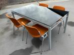 Zwart glazen industriële eettafel, Huis en Inrichting, Tafels | Eettafels, Ophalen, Gebruikt, -, -