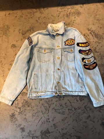 Hog blauw denim jack XL met diverse patches beschikbaar voor biedingen
